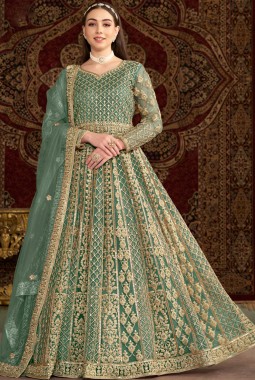 Blue Net Sequins Embroidered Wedding Gown Style Salwar Kameez