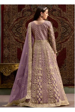 Purple Net Zari Embroidered Wedding Gown Style Salwar Kameez