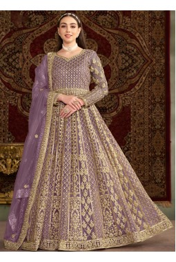 Purple Net Zari Embroidered Wedding Gown Style Salwar Kameez