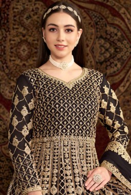 Black Net Zari Embroidered Wedding Gown Style Salwar Kameez