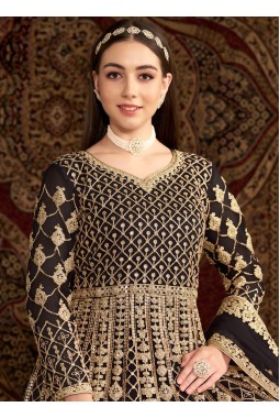 Black Net Zari Embroidered Wedding Gown Style Salwar Kameez