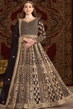 Black Net Zari Embroidered Wedding Gown Style Salwar Kameez