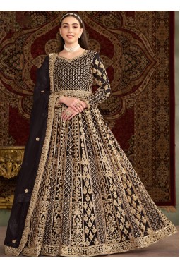 Black Net Zari Embroidered Wedding Gown Style Salwar Kameez