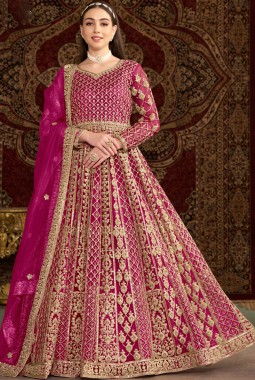 Red Net Zari Embroidered Wedding Gown Style Salwar Kameez