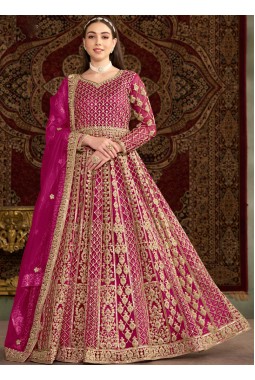 Red Net Zari Embroidered Wedding Gown Style Salwar Kameez