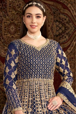 Royal Blue Sequins Embroidered Wedding Gown Style Salwar Kameez