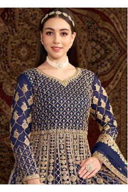 Royal Blue Sequins Embroidered Wedding Gown Style Salwar Kameez