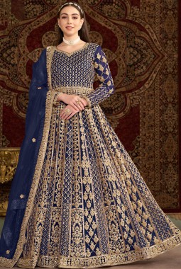 Royal Blue Sequins Embroidered Wedding Gown Style Salwar Kameez