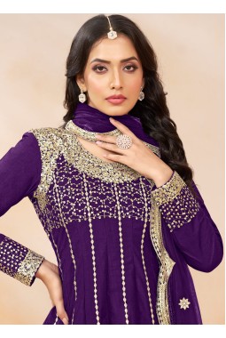Purple Art Silk Sequins Embroidered Wedding Dhoti Style Salwar Kameez