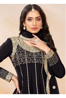 Black Art Silk Zari Sequins Wedding Dhoti Style Salwar Kameez