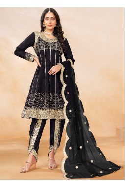 Black Art Silk Zari Sequins Wedding Dhoti Style Salwar Kameez