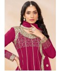 Maroon Art Silk Zari Sequins Wedding Dhoti Style Salwar Kameez