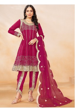 Maroon Art Silk Zari Sequins Wedding Dhoti Style Salwar Kameez
