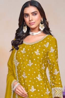 Mustard Chinon Sequins Embroidered Festive Wear Plazzo Set