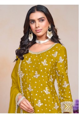 Mustard Chinon Sequins Embroidered Festive Wear Plazzo Set
