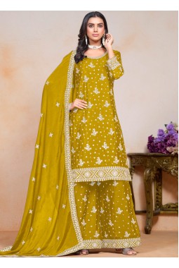 Mustard Chinon Sequins Embroidered Festive Wear Plazzo Set