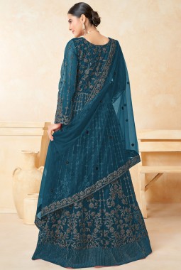 Blue Net Zari Embroidered Wedding Salwar Kameez