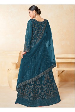 Blue Net Zari Embroidered Wedding Salwar Kameez