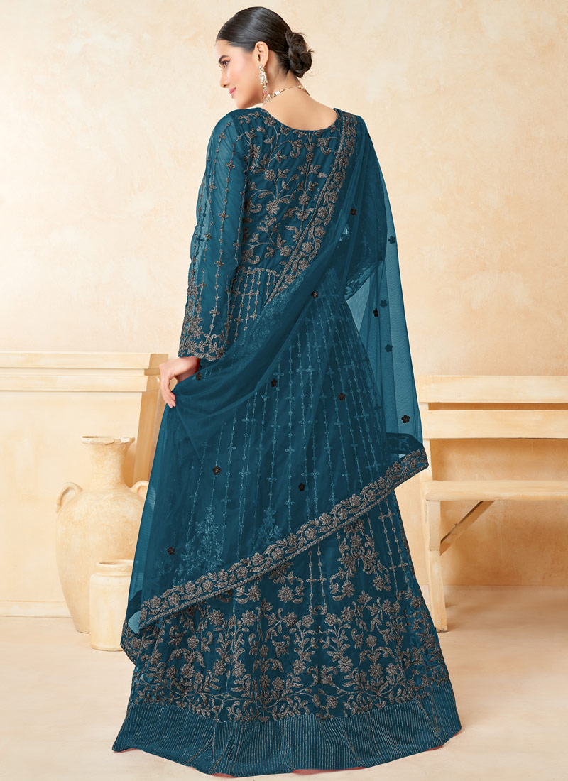 Blue Net Zari Embroidered Wedding Salwar Kameez