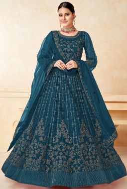 Blue Net Zari Embroidered Wedding Salwar Kameez