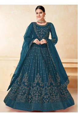Blue Net Zari Embroidered Wedding Salwar Kameez