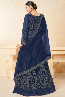 Navy Blue Net Embroidered Wedding Salwar Kameez