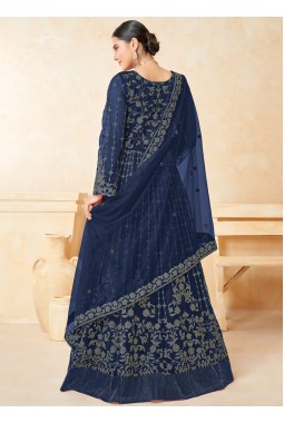Navy Blue Net Embroidered Wedding Salwar Kameez