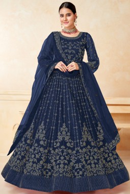 Navy Blue Net Embroidered Wedding Salwar Kameez