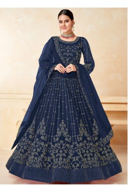Navy Blue Net Embroidered Wedding Salwar Kameez