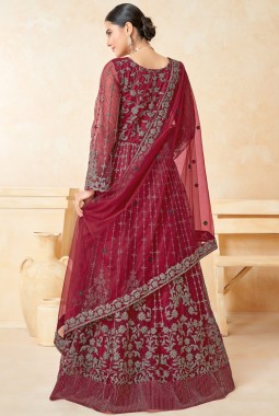 Maroon Net Zari Embroidered Wedding Salwar Kameez