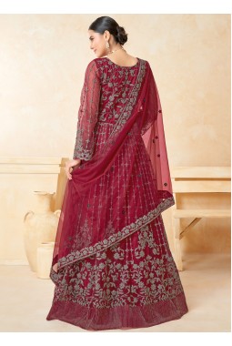 Maroon Net Zari Embroidered Wedding Salwar Kameez
