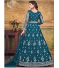 Teal Net Zari Embroidered Wedding Salwar Kameez