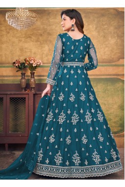 Teal Net Zari Embroidered Wedding Salwar Kameez