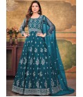 Teal Net Zari Embroidered Wedding Salwar Kameez