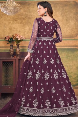 Wine Net Embroidered Wedding Salwar Kameez
