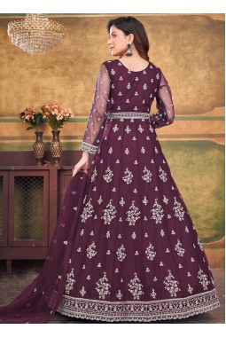 Wine Net Embroidered Wedding Salwar Kameez