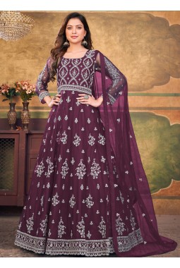 Wine Net Embroidered Wedding Salwar Kameez