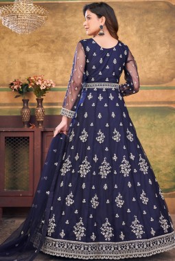 Navy Blue Net Zari Embroidered Wedding Salwar Kameez
