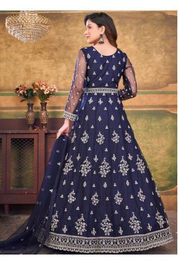 Navy Blue Net Zari Embroidered Wedding Salwar Kameez