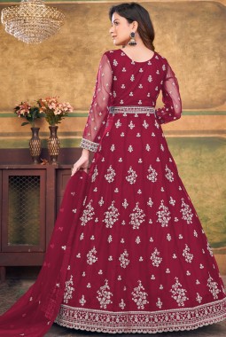 Red Net Embroidered Wedding Salwar Kameez