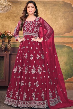 Red Net Embroidered Wedding Salwar Kameez