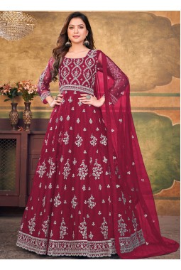 Red Net Embroidered Wedding Salwar Kameez