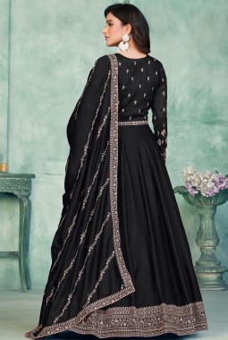 Black Art Silk Sequins Embroidered Wedding Salwar Kameez
