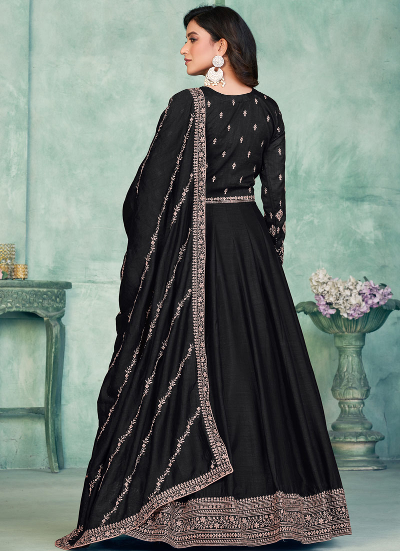 Black Art Silk Sequins Embroidered Wedding Salwar Kameez