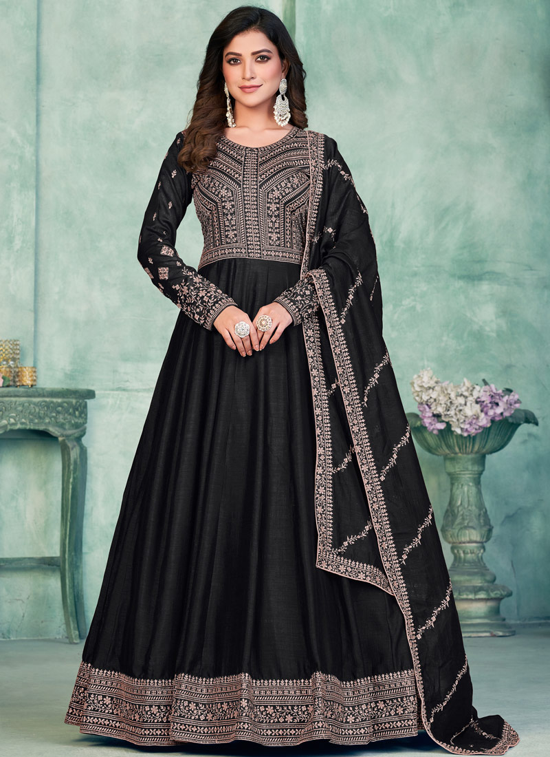 Black Art Silk Sequins Embroidered Wedding Salwar Kameez