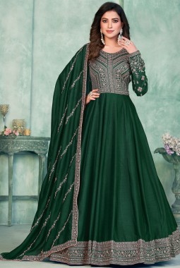 Green Art Silk Thread Embroidered Wedding Salwar Kameez