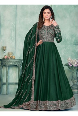 Green Art Silk Thread Embroidered Wedding Salwar Kameez