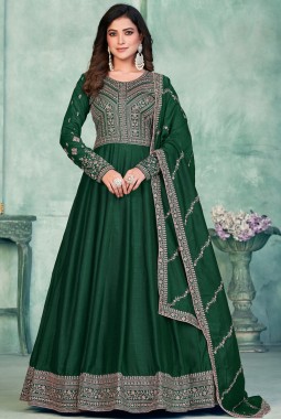Green Art Silk Thread Embroidered Wedding Salwar Kameez