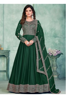 Green Art Silk Thread Embroidered Wedding Salwar Kameez