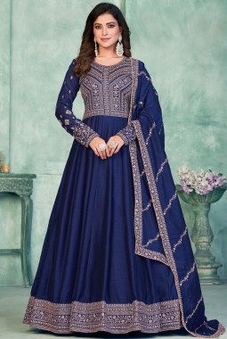 Blue Art Silk Sequins Embroidered Wedding Salwar Kameez